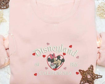 Bluza z haftem Disneyland Mickey i Minnie, bluza z kapturem z haftem Disney Couple, koszulka walentynkowa, prezenty dla miłośników kreskówek filmowych
