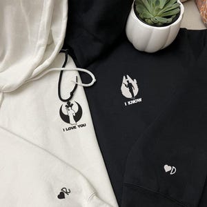 Niestandardowa haftowana bluza z kapturem z napisem „Kocham cię i wiem”, koszulka „Star Wars”, bluza dla par Disneya, koszulka „Księżniczka Leia i Han Solo”