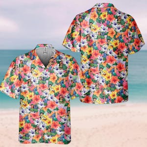 Camisa hawaiana hula de Lilo y Stitch, camisa con botones de Stitch, camisa hawaiana floral de Disney, camisa tropical playera de dibujos animados para verano, camisa de vacaciones