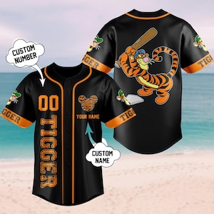 Camiseta de béisbol personalizada de Tigger, equipo de béisbol de Disney, camiseta de béisbol de dibujos animados de películas, camiseta de Disneyland para hombre, camiseta de mujer, regalo de Disneyworld