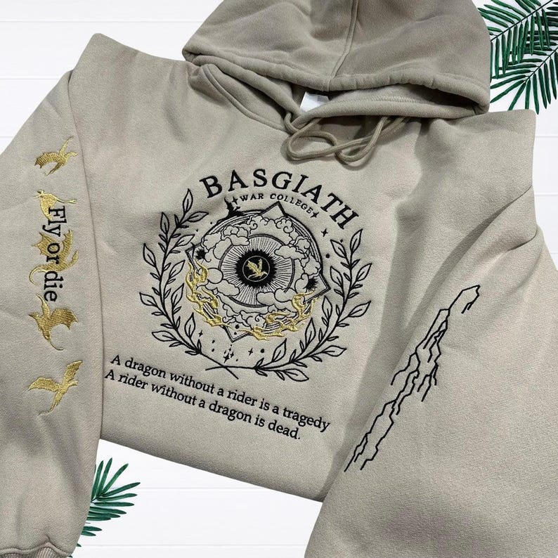 Fourth Wing Embroidered Sweatshirt, Basgiath War College Hoodie, Dragon Rider Shirt, Violet Sorrengail, Fantasy Reader, Xaden Riorson