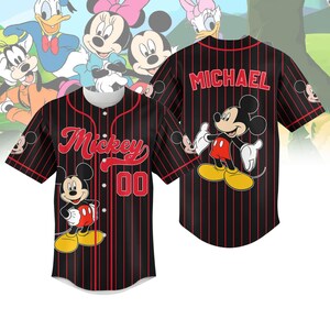 Disney Mickey Mouse Striped Line Baseball Jersey, Personalized Mickey Cartoon Baseball Shirt, Disneyland Shirt,Walt Disney World Jersey