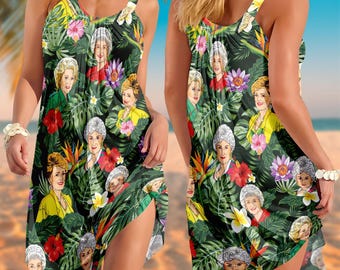 Golden Girls Sling Summer Dress, 80&#39;s TV Sitcom Women Dress, Stay Golden Beach Summer Shirt, Friends Shirt, Tropical Shirt Gift For Her
