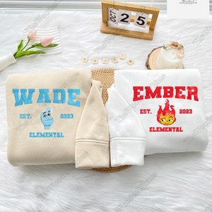 Custom Wade And Ember Embroidered Sweatshirt, Elemental Embroidered Hoodie, Couple Cartoon Shirt, Valentine's Day Gift, Elemental Shirt