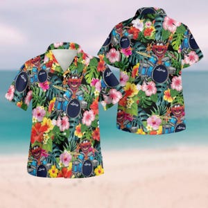 Camisa hawaiana con animales de los Muppets, camisa hawaiana tropical de El Show de los Muppets, camisa con botones de películas de Disney, camisa tropical de verano para mujeres y hombres.
