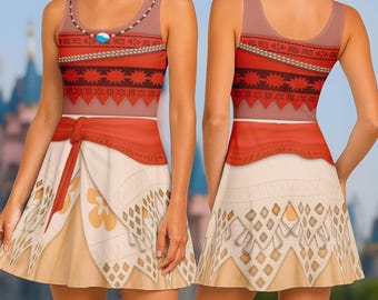 Moana Costume Skater Dress, Moana Cosplay Outfit, Disney Princess Women Dress, RunDisney Island Costume, Disneybound Dress Gift For Her