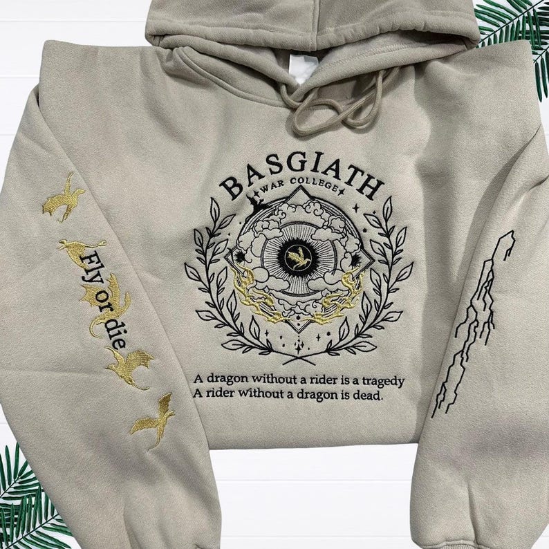 Fourth Wing Embroidered Sweatshirt, Basgiath War College Hoodie, Dragon Rider Shirt, Violet Sorrengail, Fantasy Reader, Xaden Riorson