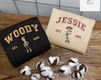 Custom Woody And Jessie Embroidered Sweatshirt, Toy Story Embroidered Hoodie, Disney Couple Cartoon Shirt, Valentine Gift, Woody Shirt