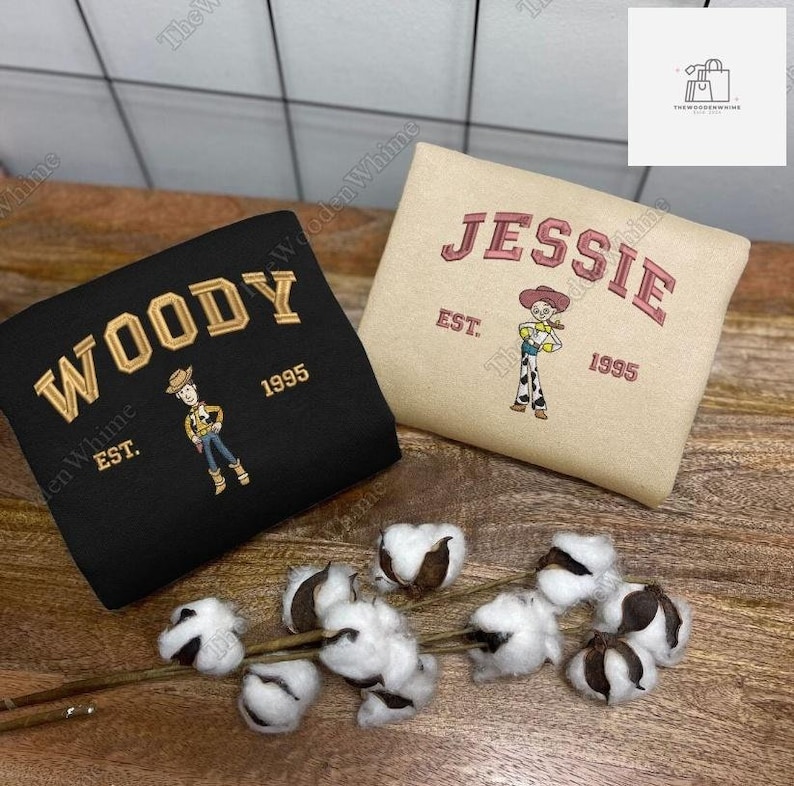 Custom Woody And Jessie Embroidered Sweatshirt, Toy Story Embroidered Hoodie, Disney Couple Cartoon Shirt, Valentine Gift, Woody Shirt