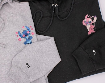 Besticktes Stich und Engel Paar Sweatshirt, Disney Paar Hoodie, Film passendes besticktes Shirt, Valentinstag Geschenk für sie und ihn