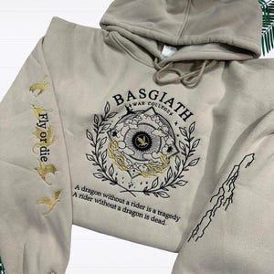 Fourth Wing Embroidered Sweatshirt, Basgiath War College Hoodie, Dragon Rider Shirt, Violet Sorrengail, Fantasy Reader, Xaden Riorson