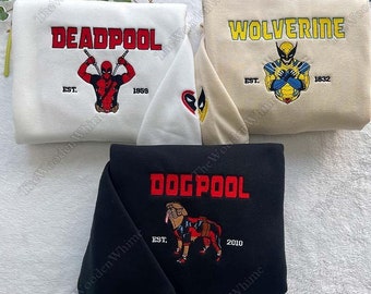 Deadpool Wolverine And Dogpool Embroidered Sweatshirt, Deadpool And Wolverine Embroidered Hoodie, Deadpool Shirt, Disney Movie Shirt