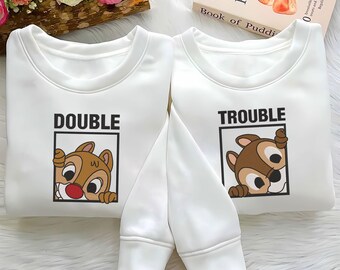 Chip And Dale Embroidered Sweatshirt, Double Trouble Shirt, Disney Couple Shirt, Disney Family Shirt, Matching Shirt, Embroidery Hoodie