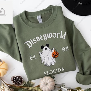 Disneyworld Ghost Mickey Embroidered Sweatshirt, Halloween Sweatshirt, Disneyland Sweatshirt, Mickey Ghost Disneyland 1971 Sweatshirt