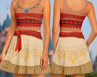 Moana Costume Skater Dress, Moana Cosplay Dress, Disney Princess Women Dress, RunDisney Island Costume, Disneybound Outfit Gift For Her