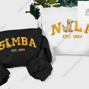 Sudadera bordada de Simba, sudadera bordada de Nala, sudadera con capucha bordada de El Rey León, linda camiseta bordada de Disney