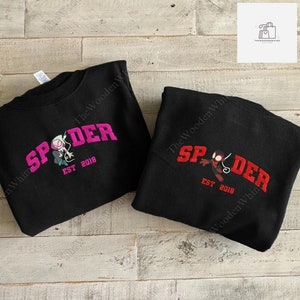 Sudadera bordada personalizada de Spider Man y Spider Gwen, sudadera con capucha bordada de Spider, camiseta de dibujos animados de pareja, regalo de San Valentín, camiseta de Spider