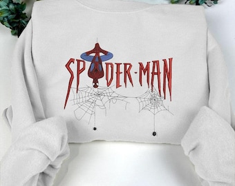 Sudadera bordada de superhéroe Spiderman, sudadera con capucha bordada con dibujos animados, camiseta de cuello redondo de la película Spider, regalo de cumpleaños para mujeres y hombres.