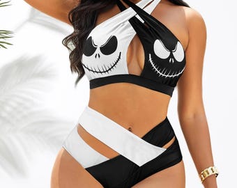 Jack Skellington Crisscross Swimsuit, Disney Nightmare Before Christmas Bikini, Movie Cartoon Beach Wear, Halloween Two Piece Set Gifts