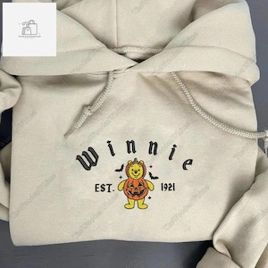 Winnie The Pooh Pumpkin Est Besticktes Sweatshirt mit Rundhalsausschnitt, Pooh Halloween Sweatshirt, Disney Gestickter Hoodie, Halloween Geschenke