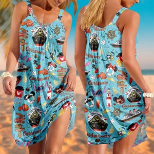 Disney Cruise Sling Summer Dress, Castaway Mickey Mouse Cruise Beach Dress, Mickey And Friends Casual Dress, Women Dresses,Gift For Her