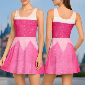 Princess Aurora Skater Dress, Disney Princess Women Dress, Disneybound Cosplay Costume, Halloween Party Shirt, Pink Dress, Gift For Her