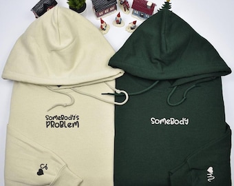 Custom Somebody And Somebody's Problem Couples Embroidered Matching Hoodie For Couples, Valentine's Day Sweatshirt Gift For Her Him