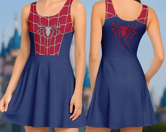 Spider-Man Costume Skater Dress, Spiderman Women Dress, Spider Man Cosplay Dress, Spidey Dress, Superhero Cartoon Dress, Gift For Her