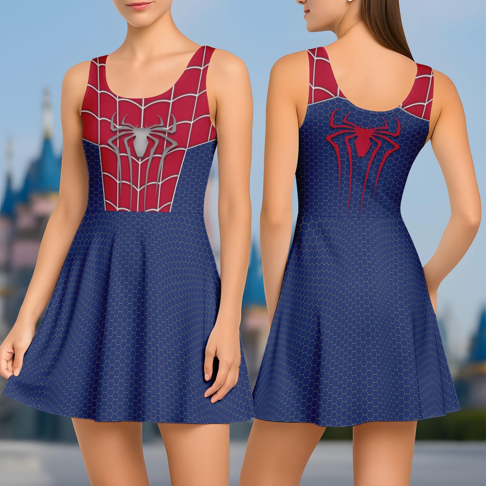 spider man skater dress Red Spiderman Printed Skater Dress