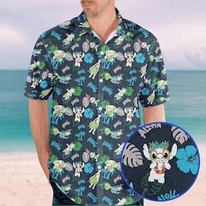 Camisa hawaiana con botones de Stitch, Lilo y Stitch, hawaiana de la película Stitch, playera de verano con dibujos animados, regalo para fans de Disney.