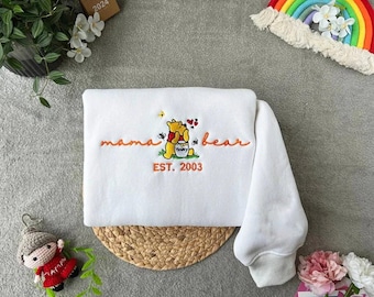 くまのプーさんママベア刺繍スウェットシャツ、ディズニーお揃いファミリーシャツ、ディズニー漫画刺繍パーカー、母の日ママギフト