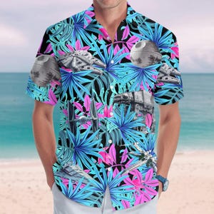 Spaceship Star Wars Button Shirt, Space Battle Hawaiian Shirt, Spacecraft Movie Shirt, Disney Family Vacation Shirt, Summer Hawaii Gift