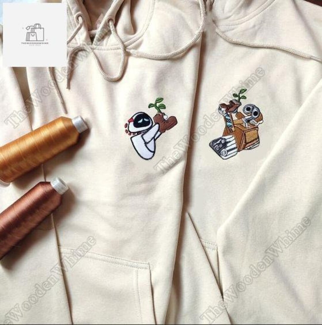 Wall E and Eve Matching Embroidered Sweatshirt, Couple Embroidery