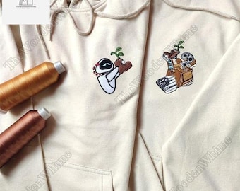 Wall E And Eve Matching Embroidered Sweatshirt, Couple Embroidery Sweatshirt, Wall E Couple Sweatshirt, Couple Hoodie, Couple Gifts