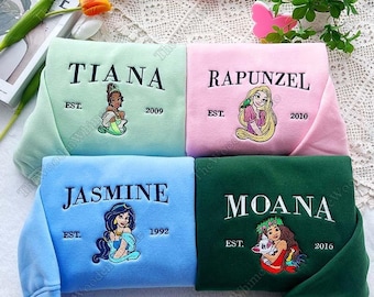 Bluza z haftem Księżniczki Disneya, Bluza z kapturem z haftem Tiana Roszpunka Jasmine Moana, Haftowana koszula Disney, Koszulka z postacią Disneya