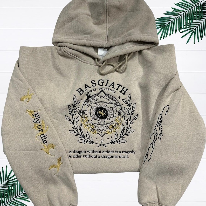 Fourth Wing Embroidered Sweatshirt, Basgiath War College Hoodie, Dragon Rider Shirt, Violet Sorrengail, Fantasy Reader, Xaden Riorson
