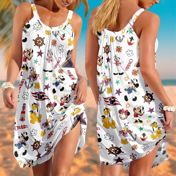 Disney Cruise Summer Sling Dress, Mickey and Friends Cruise Casual Dress,  Minnie Donald Daisy Goofy Women Dress, Beach Dress, Sleepwear - Etsy