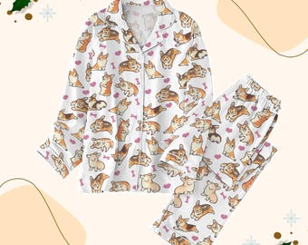 Conjunto de pijama navideño Corgi, pantalón de pijama para mamá perruna, pijama para papá perruno, regalo para amantes de los Corgi, camiseta para amantes de las mascotas, pijama familiar, regalo para él o ella