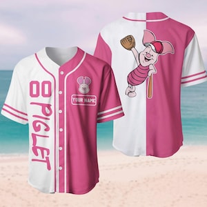 Camiseta de béisbol personalizada de Piglet Winnie the Pooh, camiseta de béisbol de Piglet Disney, camiseta de dibujos animados de la película para mujer y hombre, camiseta de Disney World