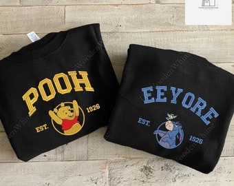 Pooh Embroidered Sweatshirt, Eeyore Embroidered Sweatshirt, Winnie The Pooh Embroidered Sweatshirt Hoodie, Disney Embroidery Shirt