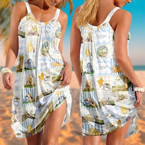 Vestido de verano con tirantes de Winnie the Pooh, vestido de dibujos animados de Disney para mujer, camisa de dormir de Pooh y sus amigos, vestido de playa de Pooh, Ígor, Piglet y Tigger