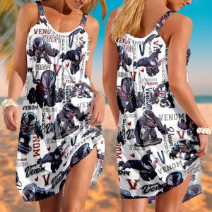 Venom Sling Summer Dress, Venom Women Dress, Eddie Brock Shirt, Superhero Beach Dress, Symbiote Shirt, Venom Gift, Movie Lover Gifts