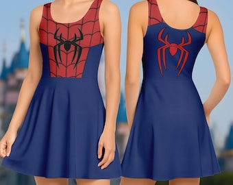 Spider-Man Skater Dress, Spiderman Cosplay Costume, Spider Man Women Dress, Spidey Dress, Superhero Cartoon Casual Dress, Gift For Her