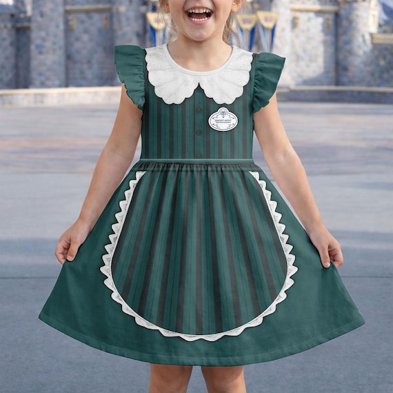 Ghost Host Flutter Sleeve Dress, Haunted Mansion Ruffle Dress, . Girl Halloween Outfit, Disneyland Trip 2026 Cute Cosplay Dress