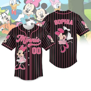 Disney Minnie Mouse Striped Line Baseball Jersey, Personalized Minnie Cartoon Baseball Shirt, Disneyland Shirt,Walt Disney World Jersey