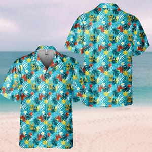 Camisa hawaiana divertida de Stitch, camisa de vacaciones de verano de Disney, camisa tropical de Disneyland, camisa hawaiana de dibujos animados, camisa con botones de la película Stitch