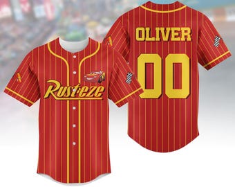 Custom Lightning McQueen 95 Shirt, Rusteze Cars Baseball Jersey, Disney Pixar Car Shirt, Radiator Springs Jersey, Family Matching Shirt