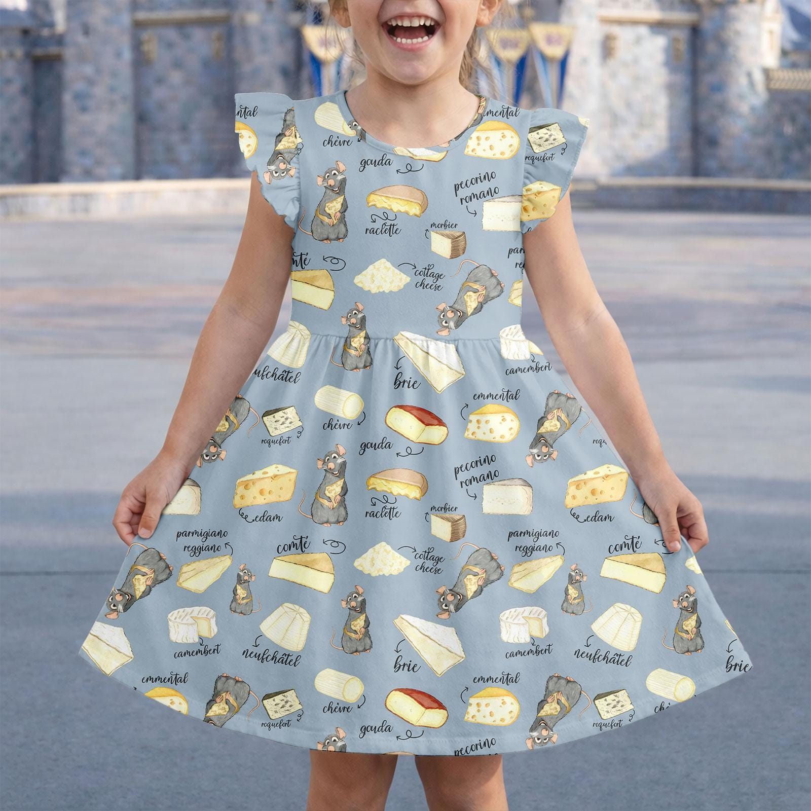 Discover Disney Ratatouille Little Chef Remy Ruffle Dress, Linguini Colette Tatou Remy Rat Paris France Gusteau's Flutter Sleeve Dress