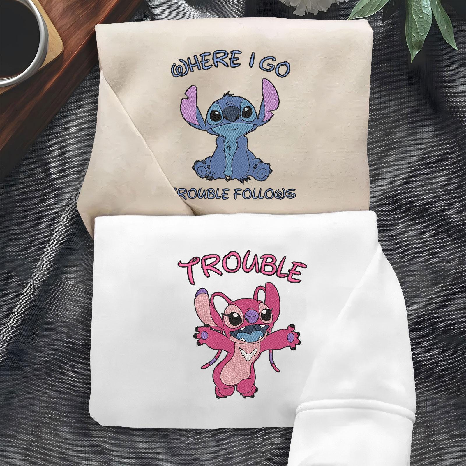 Stitch Angel Couple Embroidered Sweatshirt, Lilo And Stitch Embroidery Hoodie, Disney Cartoon Shirt For Women Men,Valentine Couple Gift