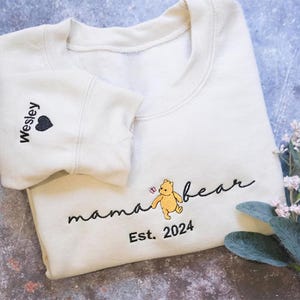 Custom Mama Bear Embroidered Sweatshirt, Winnie The Pooh Embroidered Hoodie, Disney Mom Shirt, Cartoon Shirt, Mother Day Gift, Mom Gift
